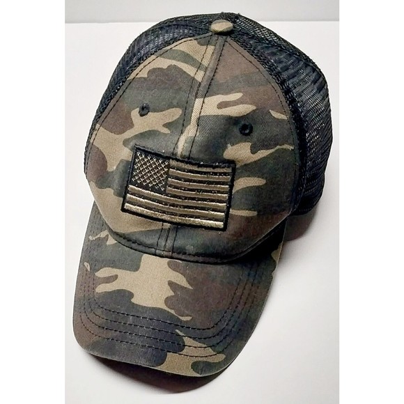 USA Flag Patch Camo Baseball Cap Hat Mens Green Brown Adjustable Soft Mesh Vent - Picture 2 of 16
